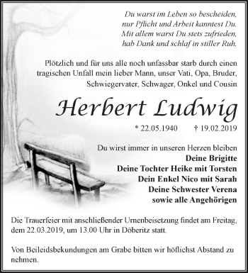 Traueranzeige von Herbert Ludwig von Märkische Oderzeitung