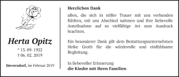 Traueranzeige von Herta Opitz von Märkische Oderzeitung