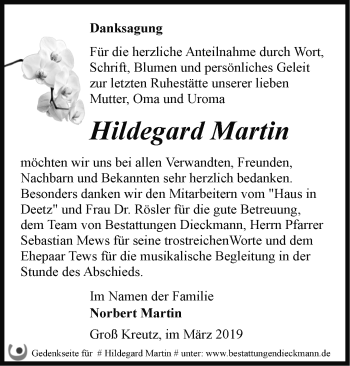 Traueranzeige von Hildegard Martin von Märkische Oderzeitung