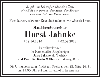 Traueranzeige von Horst Jahnke von Märkische Oderzeitung