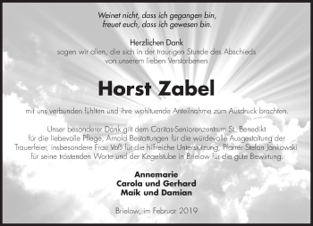 Traueranzeige von Horst Zabel von Märkische Oderzeitung