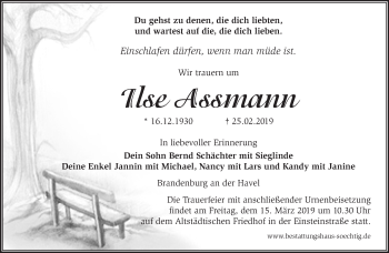 Traueranzeige von Ilse Assmann von Märkische Oderzeitung