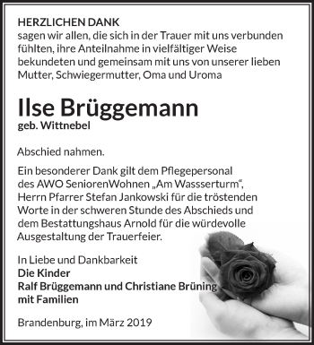 Traueranzeige von Ilse Brüggemann von Märkische Oderzeitung