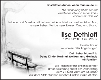 Traueranzeige von Ilse Dethloff von Märkische Oderzeitung