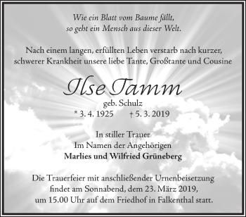 Traueranzeige von Ilse Tamm von Märkische Oderzeitung