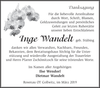 Traueranzeige von Inge Wandelt von Märkische Oderzeitung