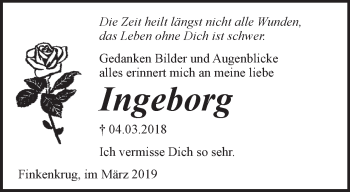 Traueranzeige von Ingeborg Wittstock von Märkische Oderzeitung