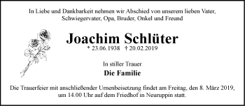 Traueranzeige von Joachim Schlüter von Märkische Oderzeitung