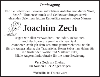 Traueranzeige von Joachim Zech von Märkische Oderzeitung