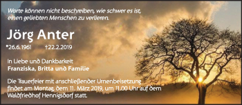 Traueranzeige von Jörg Anter von Märkische Oderzeitung