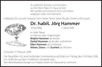 Traueranzeige von Jörg Hammer von Märkische Oderzeitung