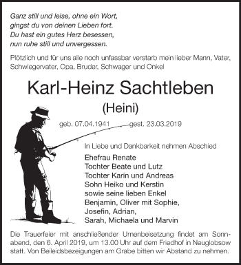 Traueranzeige von Karl-Heinz Sachtleben von Märkische Oderzeitung