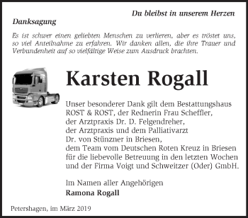Traueranzeige von Karsten Rogall von Märkische Oderzeitung