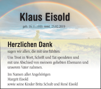 Traueranzeige von Klaus Eisold von Märkische Oderzeitung