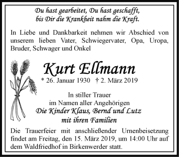 Traueranzeige von Kurt Ellmann von Märkische Oderzeitung