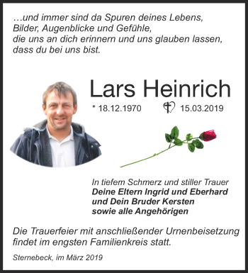 Traueranzeige von Lars Heinrich von Märkische Oderzeitung