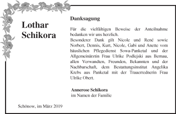 Traueranzeige von Lothar Schikora von Märkische Oderzeitung