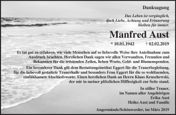 Traueranzeige von Manfred Aust von Märkische Oderzeitung