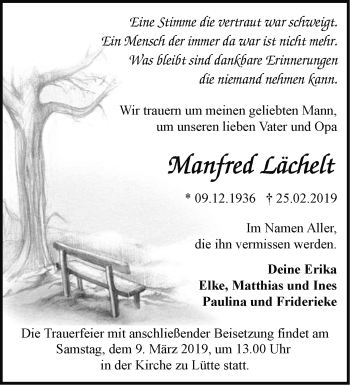Traueranzeige von Manfred Lächelt von Märkische Oderzeitung