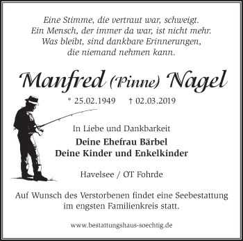 Traueranzeige von Manfred Nagel von Märkische Oderzeitung