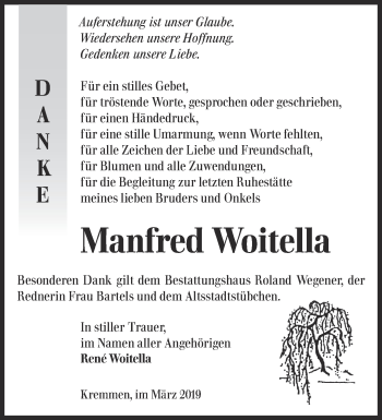 Traueranzeige von Manfred Woitella von Märkische Oderzeitung