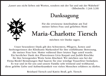 Traueranzeige von Maria-Charlotte Tiersch von Märkische Oderzeitung