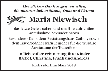 Traueranzeige von Maria Niewisch von Märkische Oderzeitung