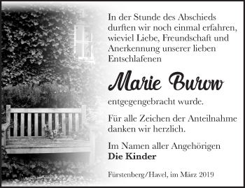 Traueranzeige von Marie Burow von Märkische Oderzeitung