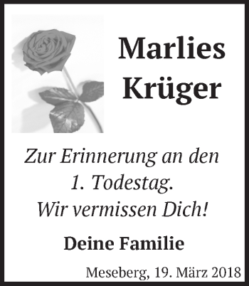 Traueranzeige von Marlies Krüger von Märkische Oderzeitung