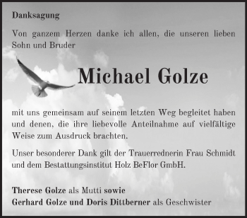 Traueranzeige von Michael Golze von Märkische Oderzeitung