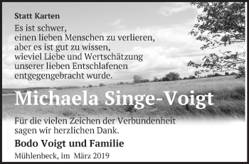 Traueranzeige von Michaela Singe-Voigt von Märkische Oderzeitung