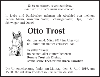 Traueranzeige von Otto Trost von Märkische Oderzeitung