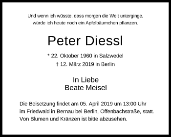 Traueranzeige von Peter Diessl von Märkische Oderzeitung