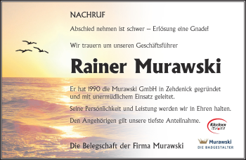 Traueranzeige von Rainer Murawski von Märkische Oderzeitung
