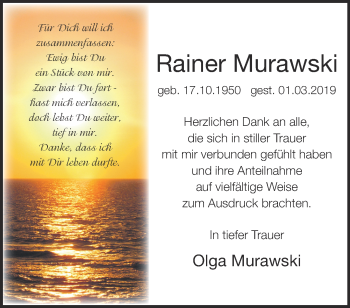 Traueranzeige von Rainer Murawski von Märkische Oderzeitung
