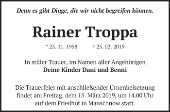 Traueranzeige von Rainer Troppa von Märkische Oderzeitung