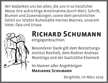 Traueranzeige von Richard Schumann von Märkische Oderzeitung