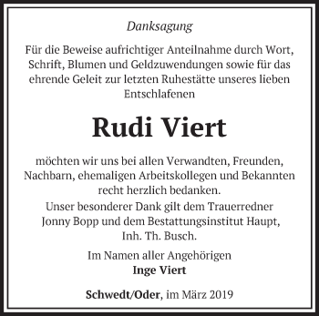 Traueranzeige von Rudi Viert von Märkische Oderzeitung