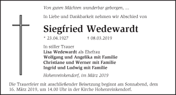 Traueranzeige von Siegfried Wedewardt von Märkische Oderzeitung