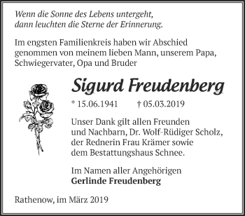 Traueranzeige von Sigurd Freudenberg von Märkische Oderzeitung