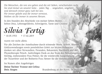 Traueranzeige von Silvia Fertig von Märkische Oderzeitung