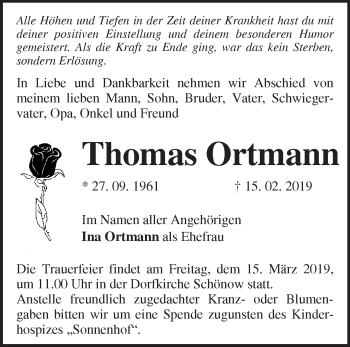 Traueranzeige von Thomas Ortmann von Märkische Oderzeitung