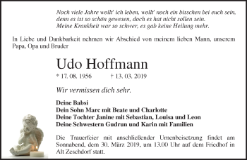 Traueranzeige von Udo Hoffmann von Märkische Oderzeitung