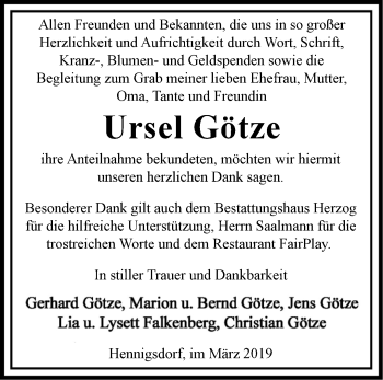 Traueranzeige von Ursel Götze von Märkische Oderzeitung