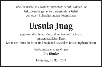 Traueranzeige von Ursula Jung von Märkische Oderzeitung