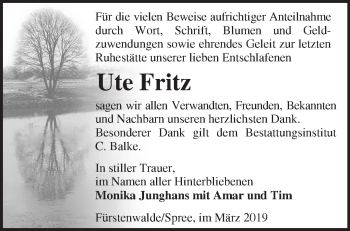 Traueranzeige von Ute Fritz von Märkische Oderzeitung