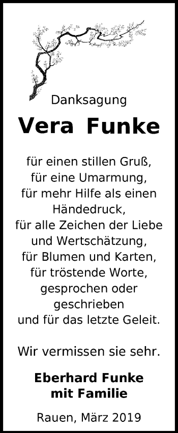 Traueranzeige von Vera Funke von Märkische Oderzeitung