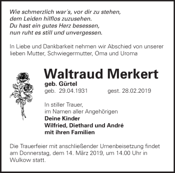 Traueranzeige von Waltraud Merkert von Märkische Oderzeitung