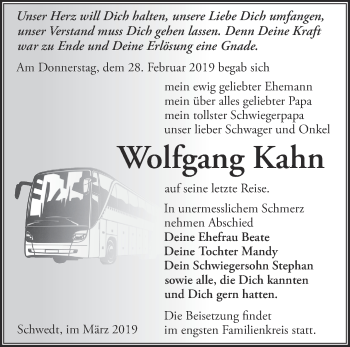 Traueranzeige von Wolfgang Kahn von Märkische Oderzeitung