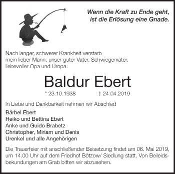 Traueranzeige von Baldur Ebert von Märkische Oderzeitung